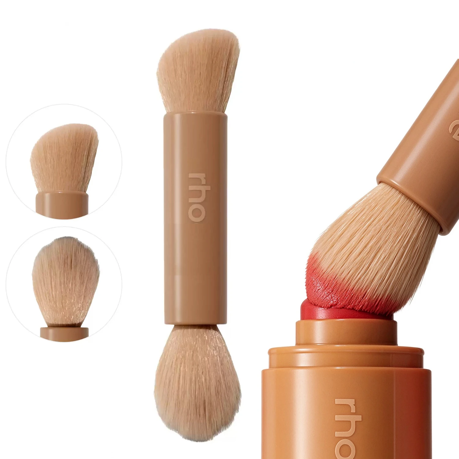 2‑in‑1 Double Head Face Brush, Dual‑Ended Makeup Brush With Blush Cream Stick, Soft Synthetic Bristles for Blush Contour Bronzer