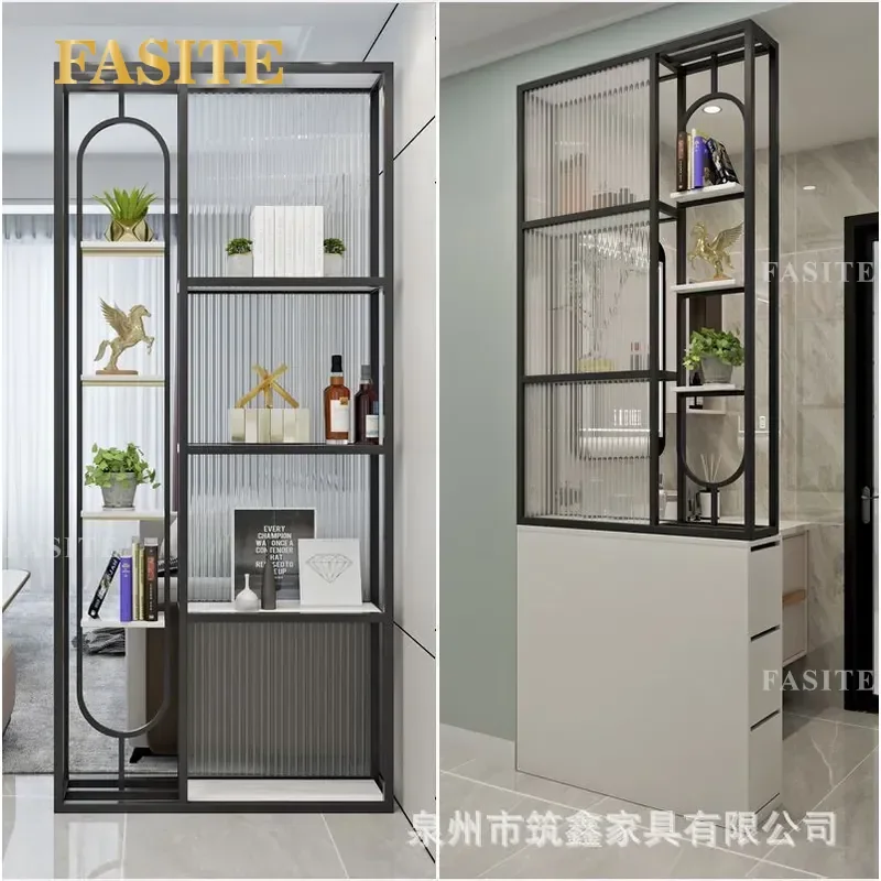 For Water Corrugated Tempered Glass Partition Wrought Iron Screen Divider for Living Room Bedroom Dining Room