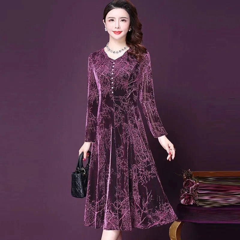 

New Spring Mother's Dress 2023 V-neck Printing Long Dresses Middle aged Woman's Large Size Summer Elegant Vestidos 5XL W578