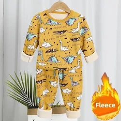 Children's Warm Bras Fleece-lined Thickened Suit Boys Autumn Coat Pants Girls Winter Base 2-piece Set Trendy