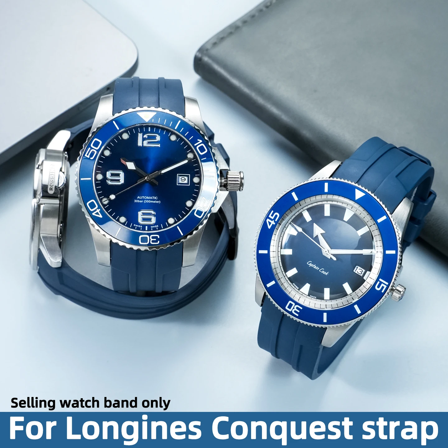 21mm Quick release FKM strap For Longines Conquest L3.781/L3.782/L3.742.2 Hydroconquest Men Diving Fluorine rubber watch band