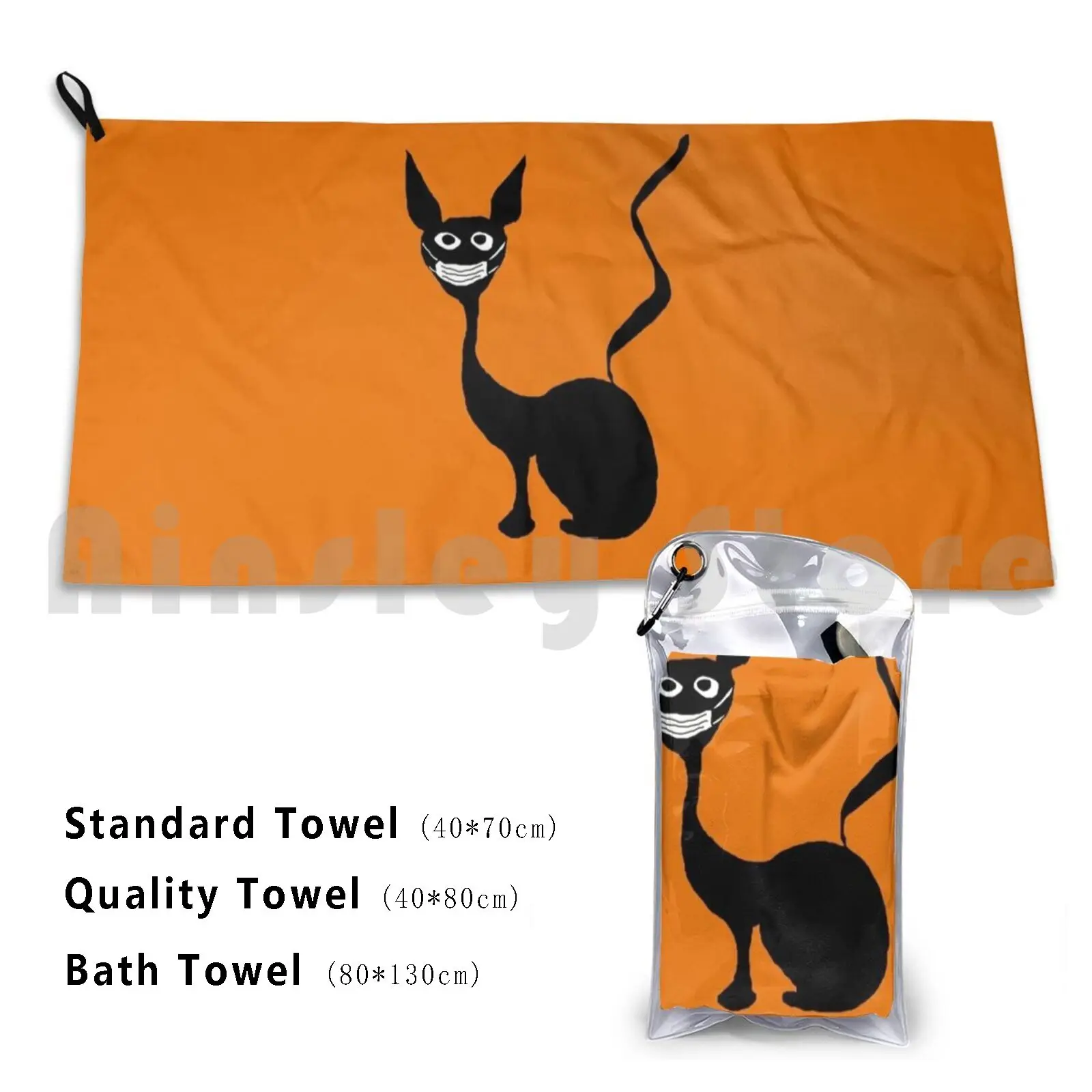 

Towel Weird Cat With Orange Background Hat Black Halloweentee Animal Bat Cat Cute