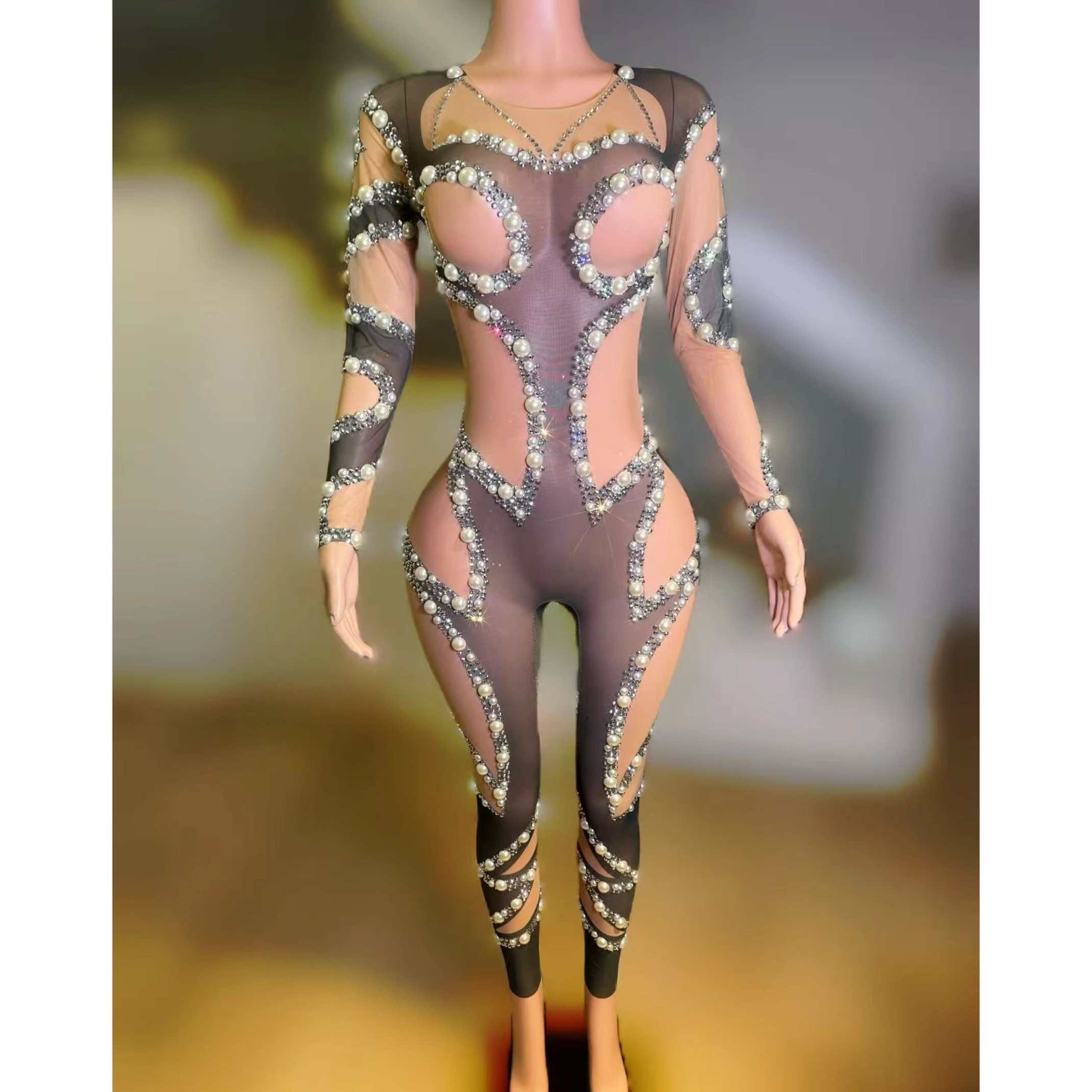 فستان نسائي للمناسبات الخاصة بأكمام طويلة مطبوع عليه لؤلؤ مرصع باللؤلؤ Y2k أزياء الحفلات المسائية والنوادي