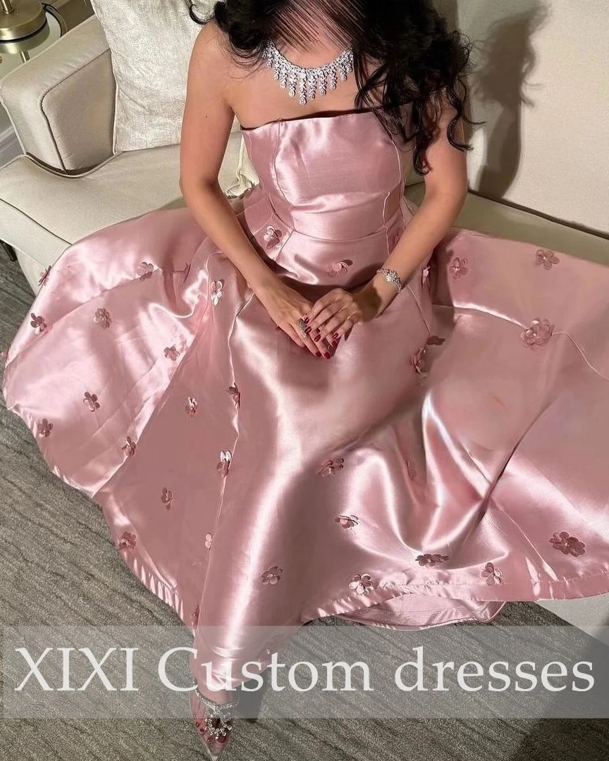 XIXI فساتين سهرة A-Line Strapless Floor-Lengt Hand-Made Flowers Zipper Up Sleeveless Wedding Party Dress Dresses For Special