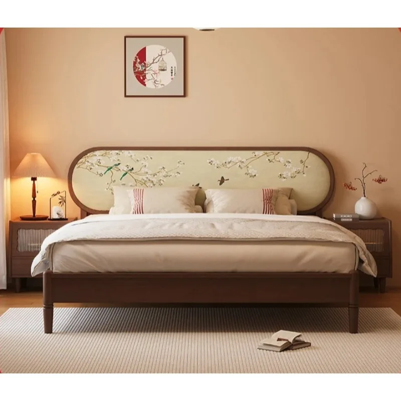 

Zen retro national style furniture 1.8 meters soft bag B & B hotel wooden bed frame