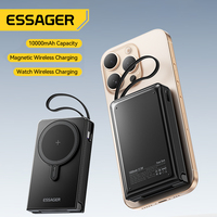 Essager 10000mAh Magnetic Power Bank 5 in 1 Wireless Fast Charger Stand With USB C Cable For Magsafe iPhone Watch Earbuds Xiaomi