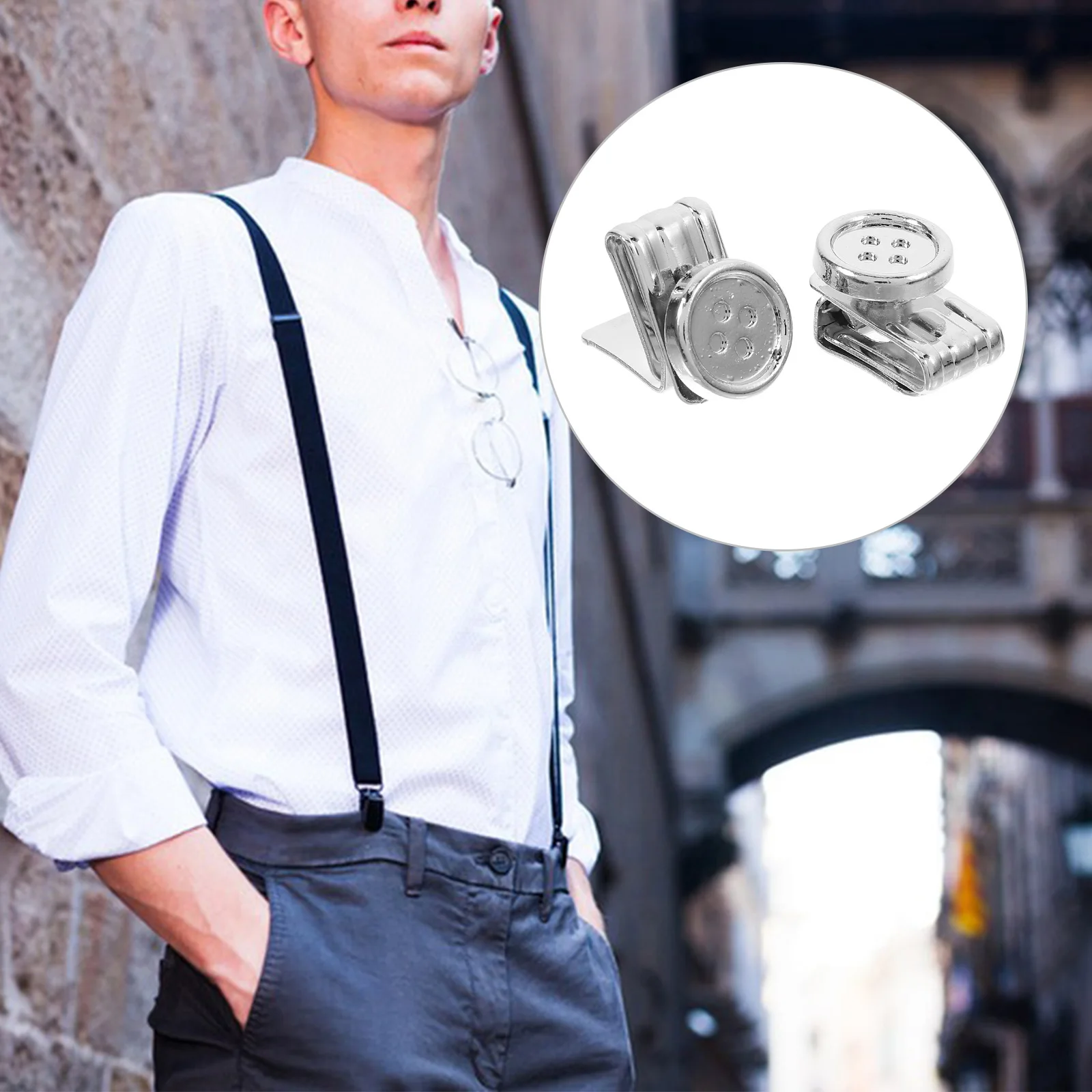 

6pcs Suspender Clips Sew Button White Pants Buttons for Men Suspenders Adjustable Fastener No Sew Clips