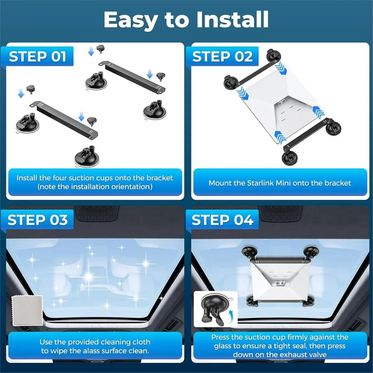 B21B Suction Cup Mount for Car Sunroof Window, Secure Satellite Mounting Kit with Strong Grip, Stable Signal for RVs Boats