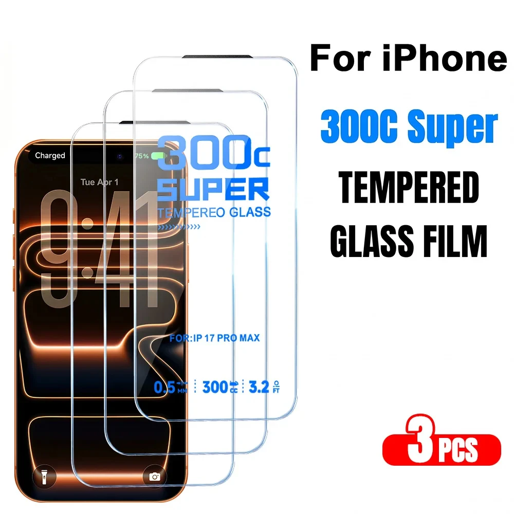 3 Stück 300C Super Clear Displayschutzfolie für iPhone 18 Pro Max 17 16 Plus 15 14 13 17e 16e HD Vollständige Abdeckung Gehärtetes Glas