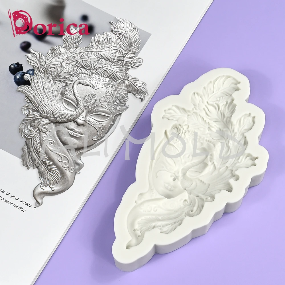 Peacock Mask Girl Relief Silicone Mold Chocolate Fondant Cake Baking Mould DIY Resin Clay Model Home Decorating Tool Accessories