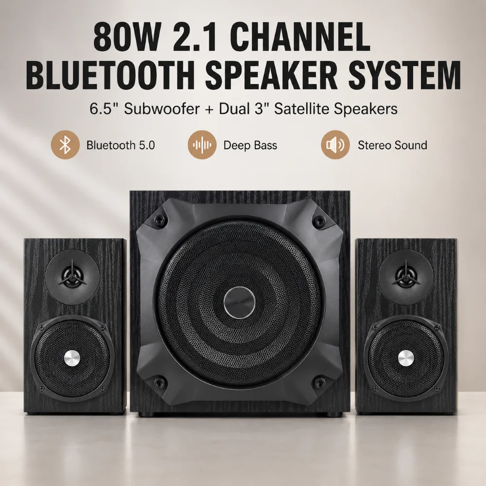 50/80W Powerful Bluetooth Speaker Set  6.5 Inch Subwoofer 2x3inch Satellite Speakers 4ohm Sound Box Audio For PC TV Home Theater