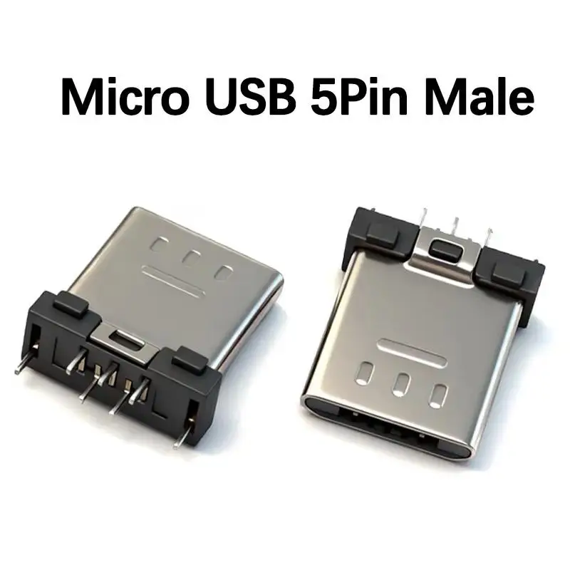 10Pcs Micro USB 5Pin Male Connector 180 Degree DIP Short Body 7.8mm Clip Board Type For DIY Cable Charger Repair 5P Male USB