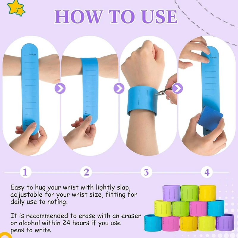 12Pcs Slap Silicone Reminder Bracelet 9.4 X 1.8In Reusable Wearable Wrist Notepad Writable Waterproof Erasable Wristband