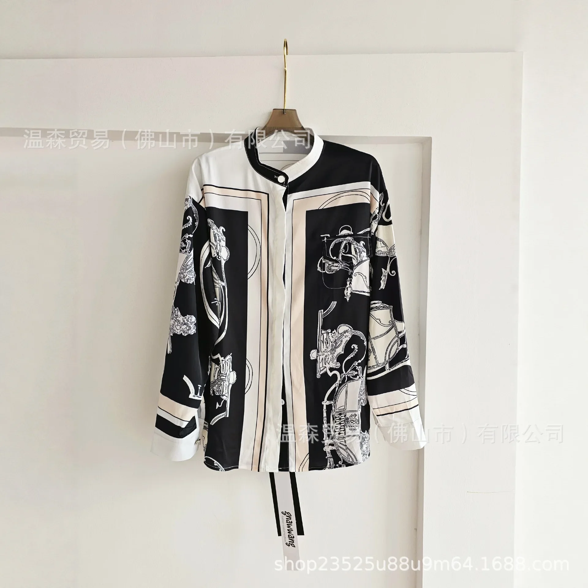 

Baroque French O Neck Long Sleeve Shirt Women Clothing Lapel Satin Printed Brand Designer Shirts Casual Lady Blouses Camisas