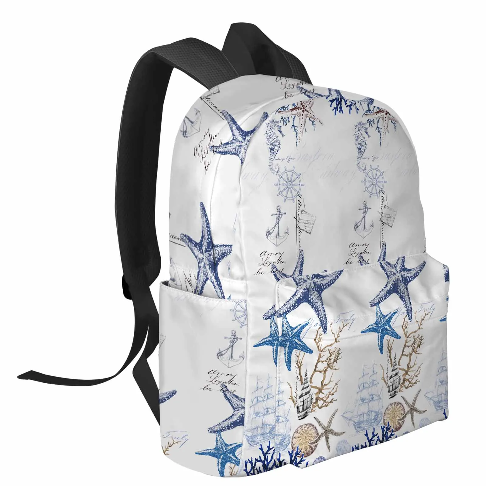 Vintage Ocean Starfish Blue Texture Backpacks Teenagers Student School Bags Men Women Travel Mochila