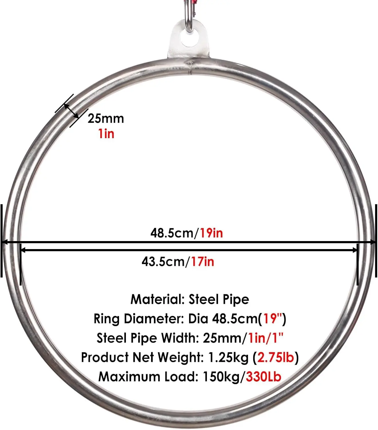 17 inch Lyra Hoop Aerial Hoop Set with Rigging Hardware Single Stainless Steel Hoop Circus Hoop Great for Dancing Studio