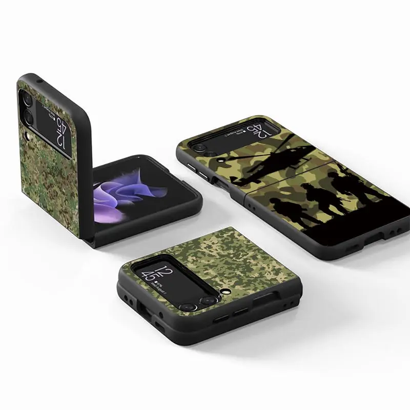 Camouflage Military Z Flip 4 Phnoe Case For Samsung Z Flip 3 5 5G Black Hard Shell Galaxy ZFlip3 ZFlip4 ZFlip5 Unique Cover Luxu