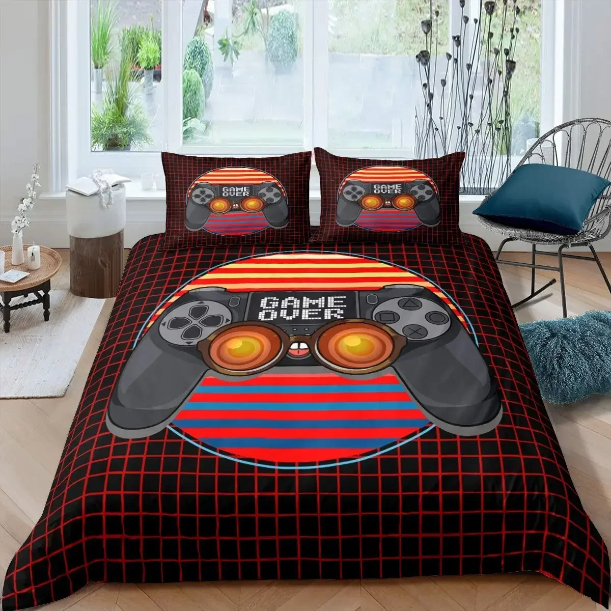 Teen Gamepad Duvet Cover Modern Gamer Comforter Cover Queen Video Game Bedding Set Player Gaming Joystick Polyester Quilt Cover