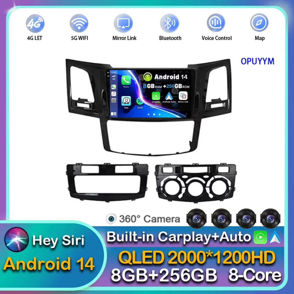 

Android 14 Carplay для Toyota Fortuner HILUX Revo Vigo 2007 - 2011 2012 2013 2014 2015 Автомагнитола мультимедийный плеер Видео Стерео