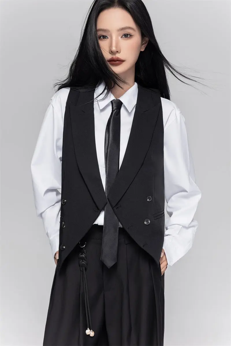 Women's Casual Suits Vest With a Lapel Collar Business Vest British Style High-End Sense Gun Lapel Collar Slim Waistcoat Jacket