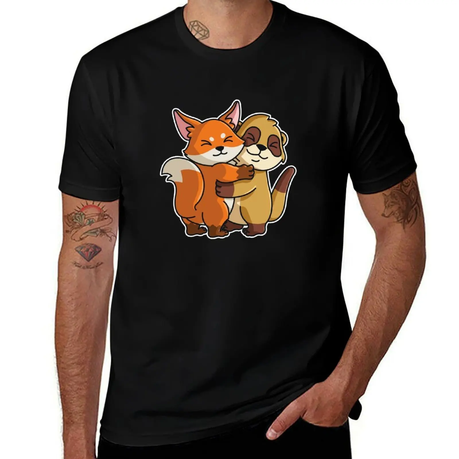 

Meerkat Fox cute Hug Cuddle Animals T-Shirt man t shirt luxury man t shirts high quality luxury brand T-Shirt