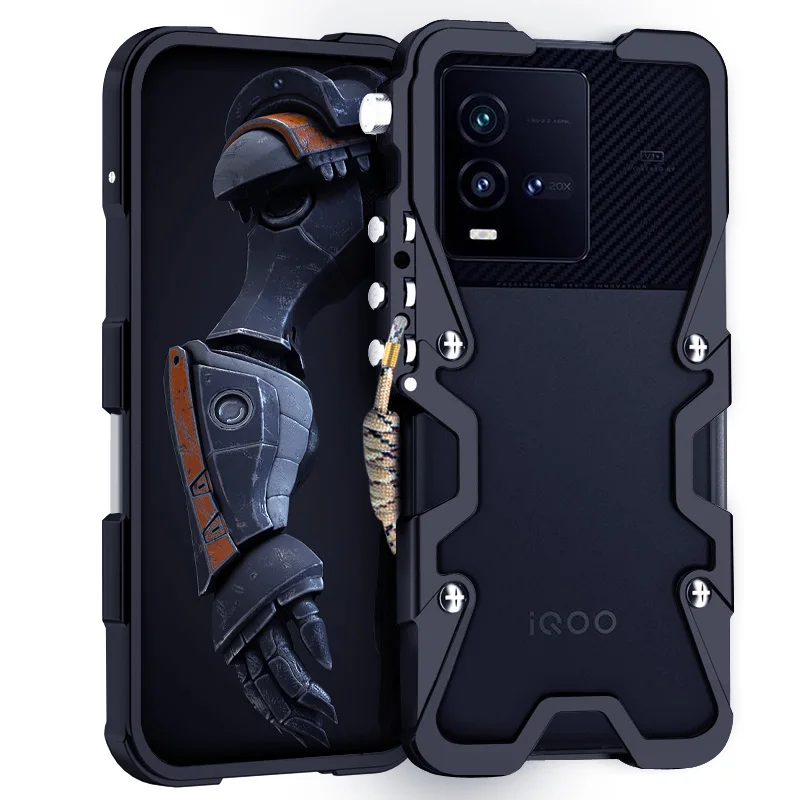 

Luxury Armor Metal Aluminum Phone Bumper For Vivo Iqoo 15 15R 13 12 10 Pro IQOO10 Cover Mechanical Purely Handmade Skull Case