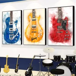 Retro Watercolor Guitar Painting Modern Wall Art Rock Music Poster Picture Print Decoration Bedroom Home Concert Hall Decoration