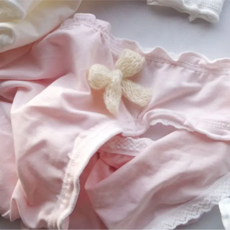 Men's Low Waist Modal Underwear Japanese Sweet Cute Bow lace edge breathable Briefs Sissy Cross-dressing Private Party BF Gifts