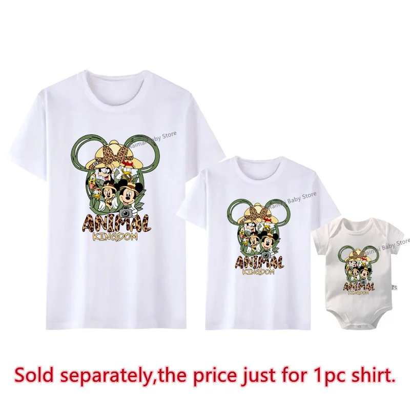 Disney Animal Kingdom Shirts Funny Mickey Minnie Family Matching Outfits Cotton Father Mother Kids Tshirts Disney Trip Clothes