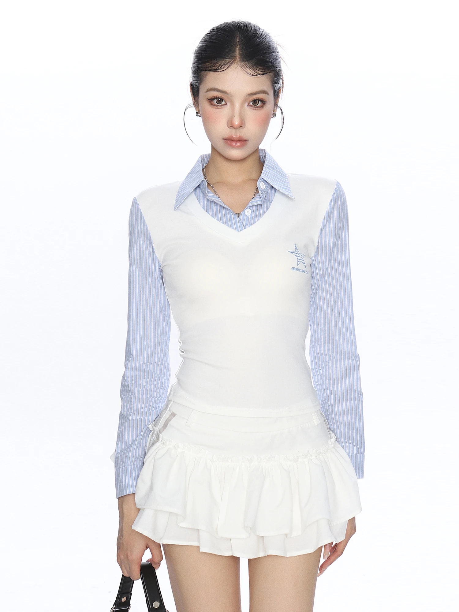 

Женская приталенная футболка с длинным рукавом для весны и осени, в корейском стиле, для повседневной носки, модная, для колледжа