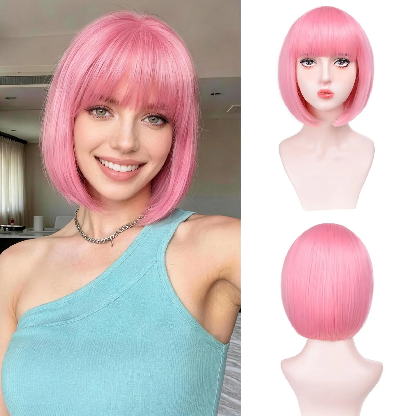 Short bob hairstyle synthetic wig for party, Halloween wig, cosplay wig, role-playing wig, daily high-temperature hair accessory