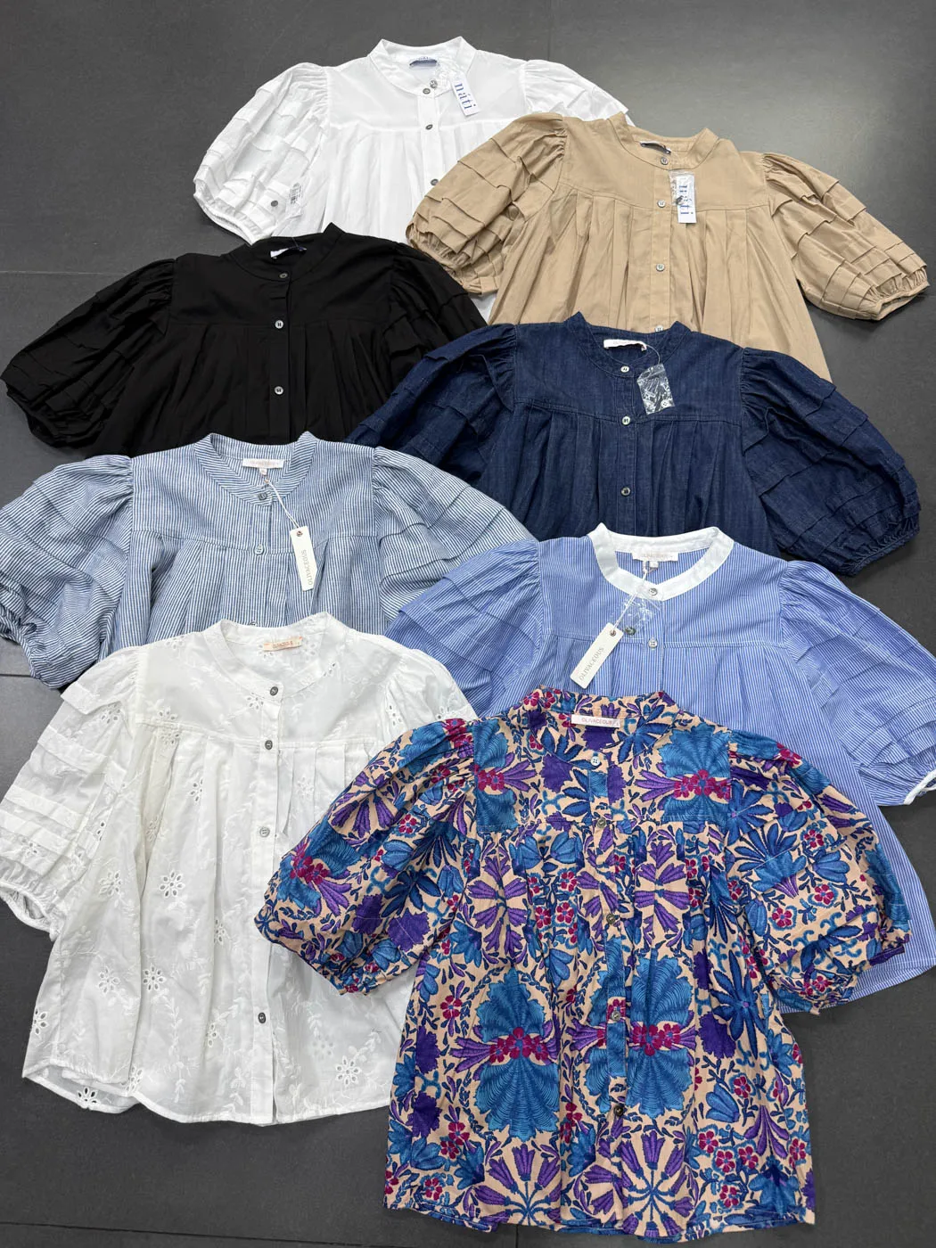 

Рубашка-блузка в ретро-стиле с многослойными плиссированными рукавами-фонариками, 8 цветов, с воротником-стойкой, свободного кроя, из хлопка, для повседневной носки