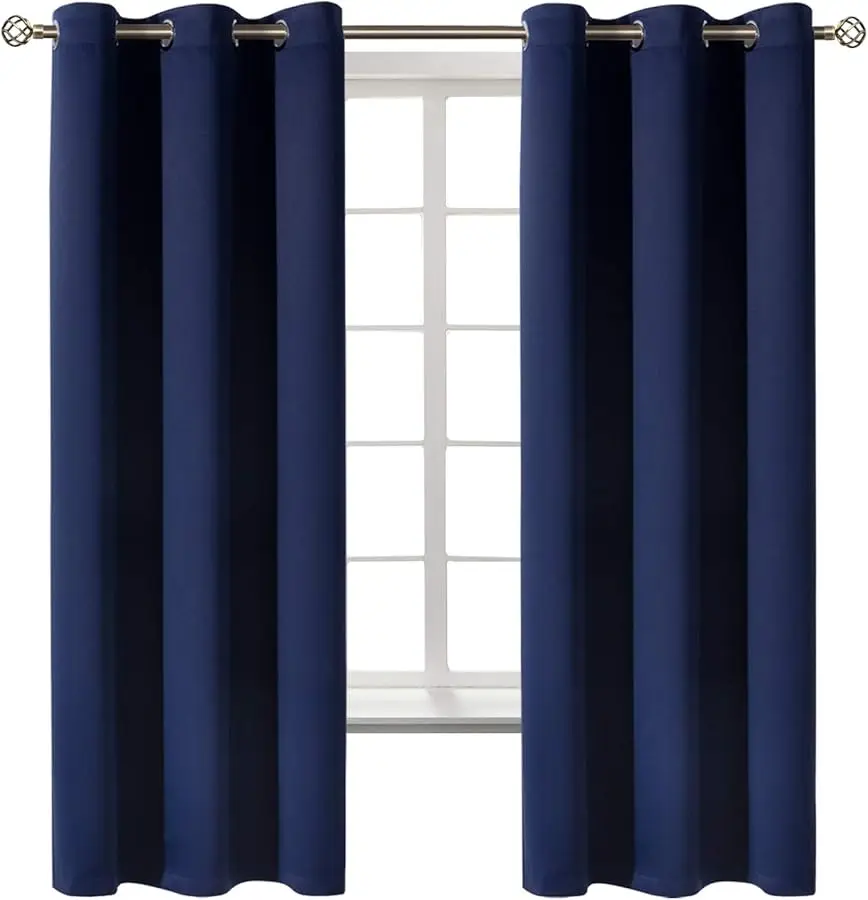 

Blackout Curtains for Bedroom 63 Inches Long - Na y Blue Room Darkening Thermal Insulated Sunlight Blocking Grommet Window Drape