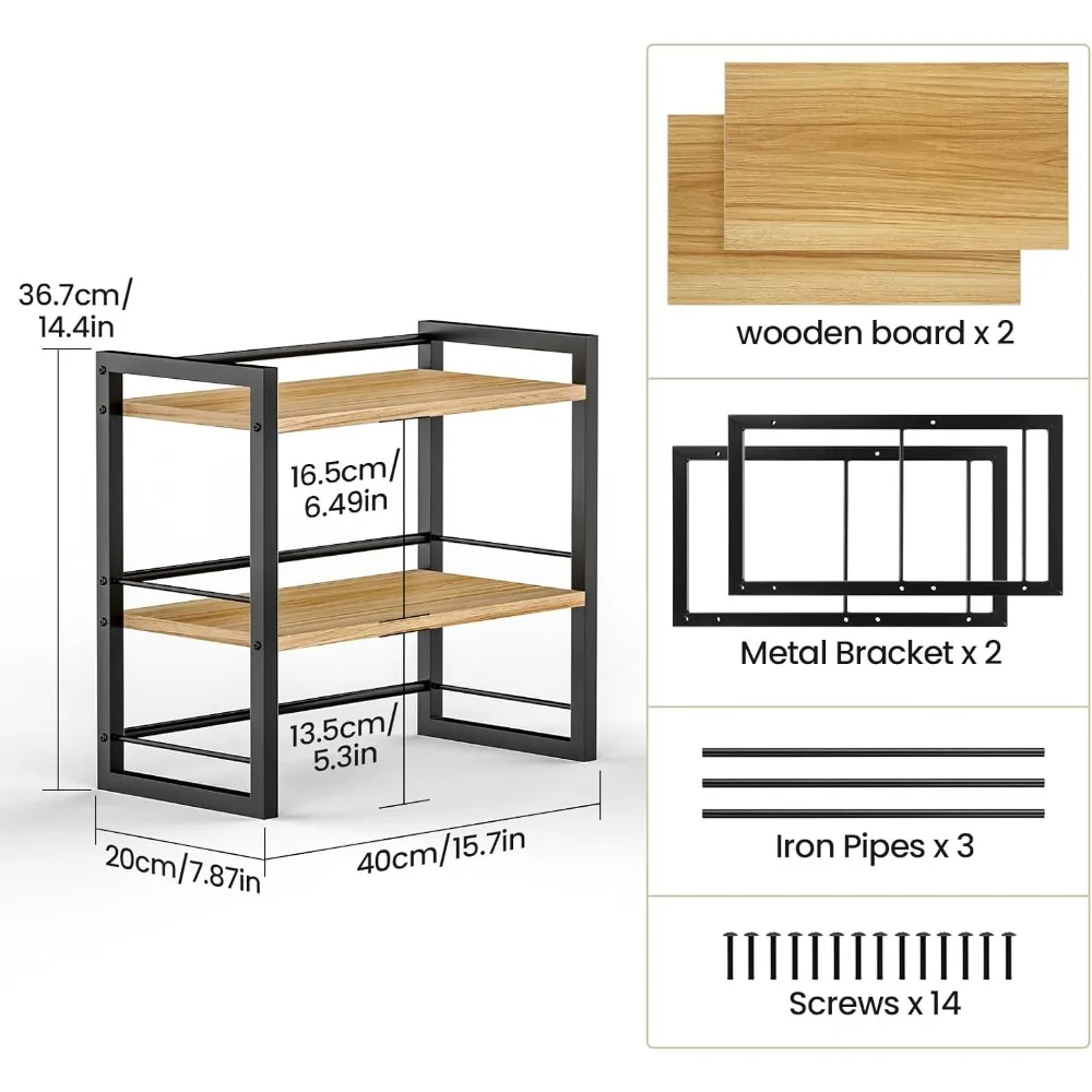 Organizador de prateleira de mesa de escritório, estante de madeira para armazenamento de suprimentos, prateleira para parte superior da mesa e cômoda (preto-2 camadas)