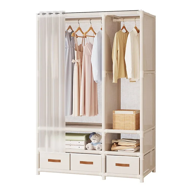 Wardrobe Household Bedroom Simple Assembly Dustproof Wardrobe for Rental Room