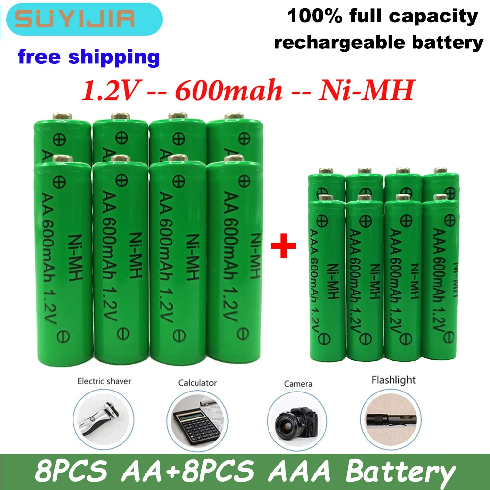 

New 1.2v AA AAA 600mAh Ni-MH Rechargeable Battery for Mobile Phone Remote Control Mp3 LED Bright Flashlight Toy Digital Battery