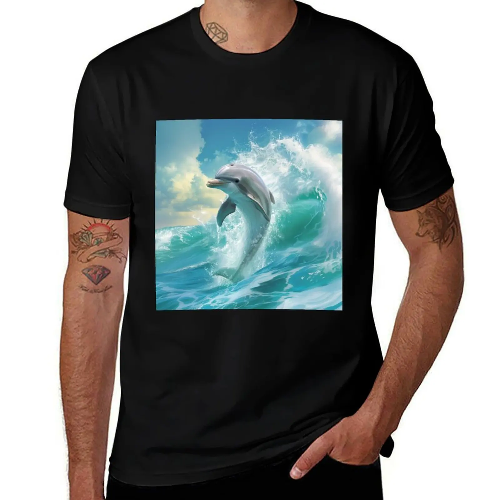

Dolphin playing with the waves T-Shirt customs fashion shirts tees oversizeds vintage t shirt men