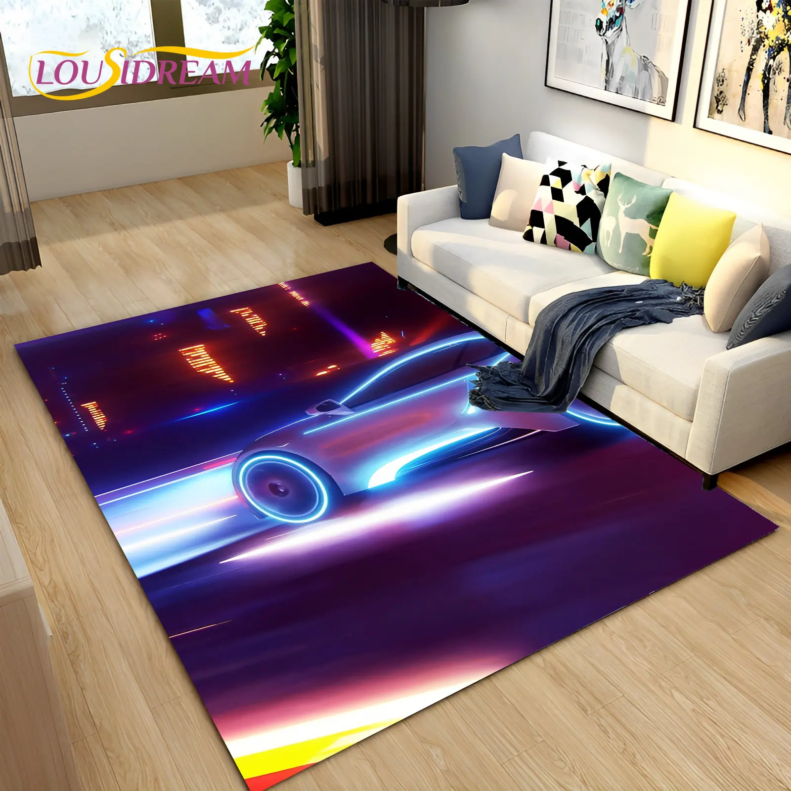 

3D Racing Sports Car Soft Area Rug Large,Carpet Rug for Home Living Room Bedroom Sofa Doormat Decor,Kid Play Non-slip Floor Mat