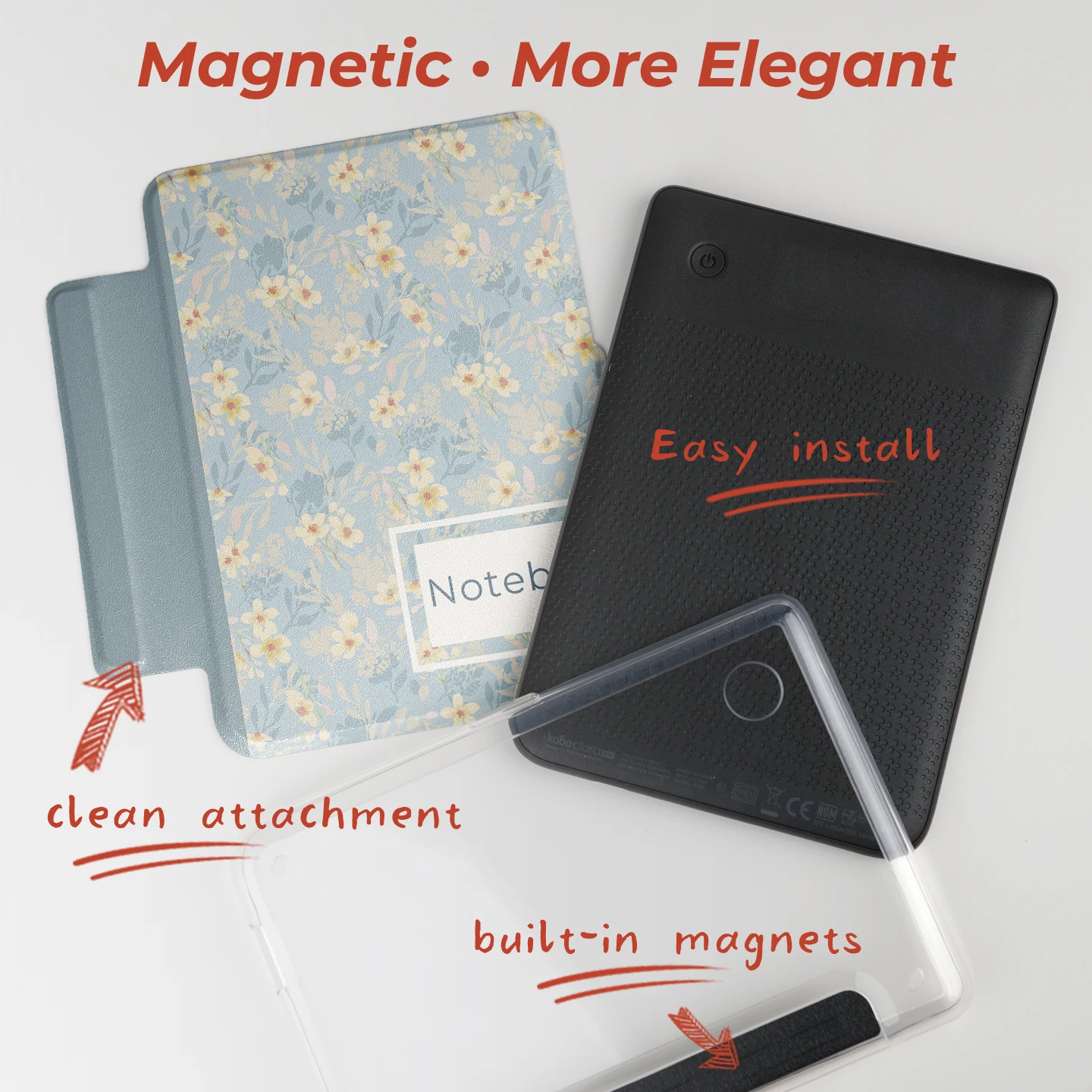 Twosheep Floral Style Detachable Cover for Kobo Clara BW Kobo Clara Colour Kobo Clara 2E 6″ Clear Shell Auto Wake Sleep