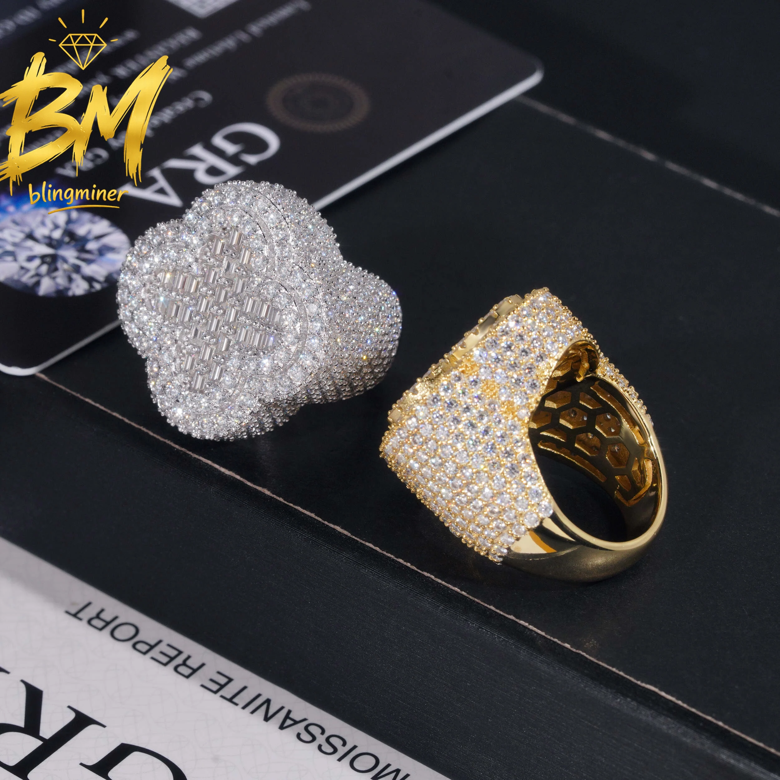 Blingminer Flower Baguette VVS Moissanite Rings For Men Women S925 Silver Finger Jewelry Pass Diamonds Tester Free Shipping