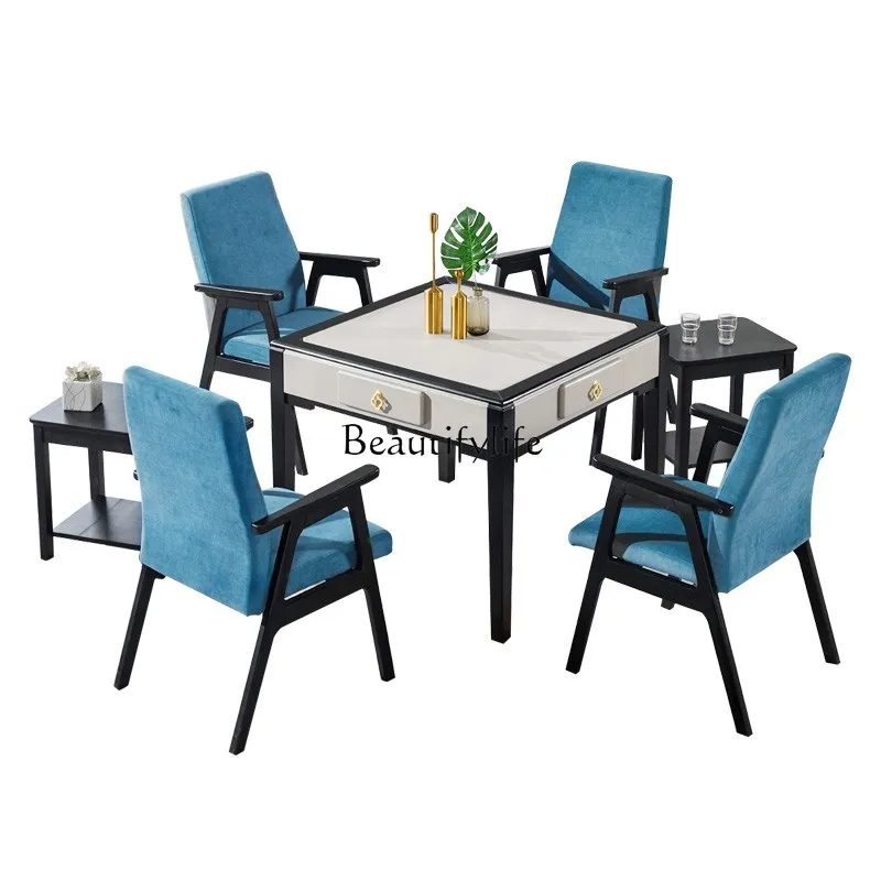 

Solid wood mahjong machine dining table dual-purpose all-in-one machine household automatic simple modern rock slab