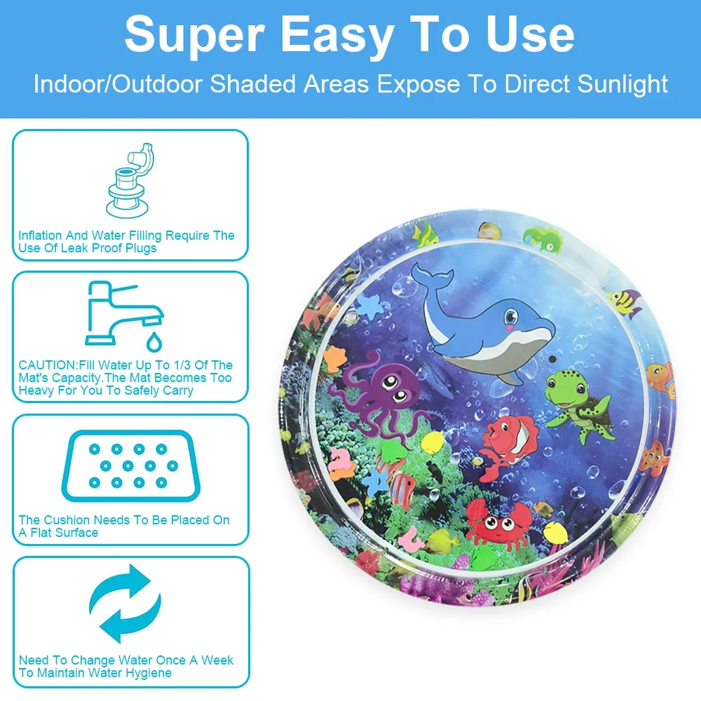 Tapis d'eau gonflable en PVC pour bébé, 100cm/39.37 pouces, 1 pièce, poulpe violet, tapis de jeu pour tout-petits, jouet d'activité d'éducation précoce pour enfants