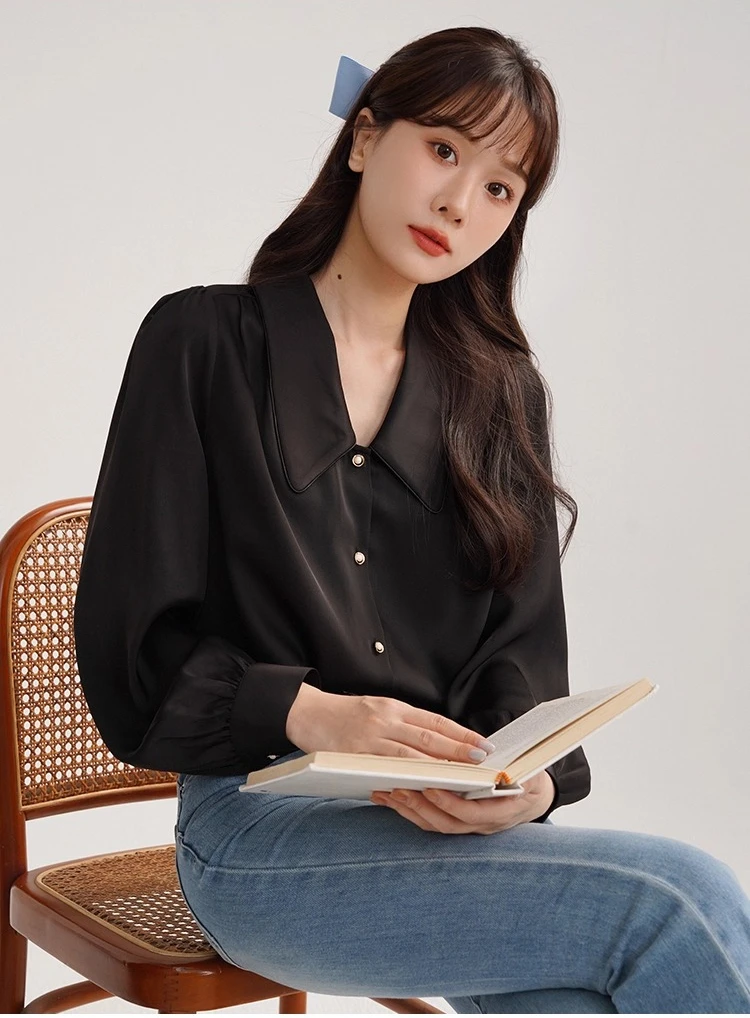 Elegant Vintage Chic Bow Tie Blouse Top French Style Long Sleeve Shirt with Ruffle Trim Slim Fit Casual Wear Women Spring Autumn