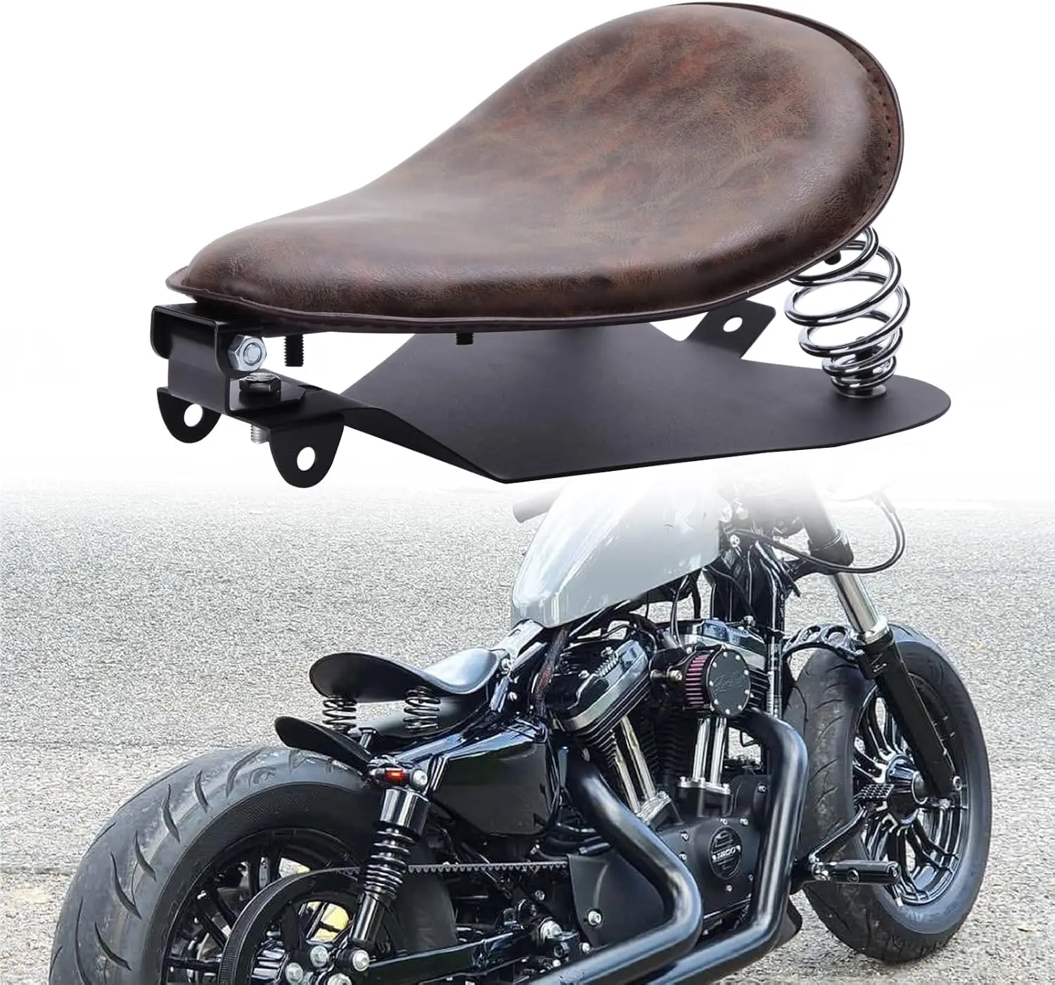 Brown Motorcycle Solo Seat Spring With Base For Harley Heritage Softail Springer (Retro Brown)