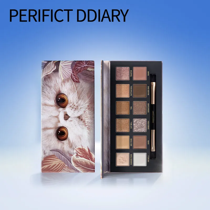 パーフェクトダイアリー 12 色アイシャドウトレイオートミールスパークリングパウダーパールスパンコールジェントルオレンジブラウンアイシャドウマットグリッターアース