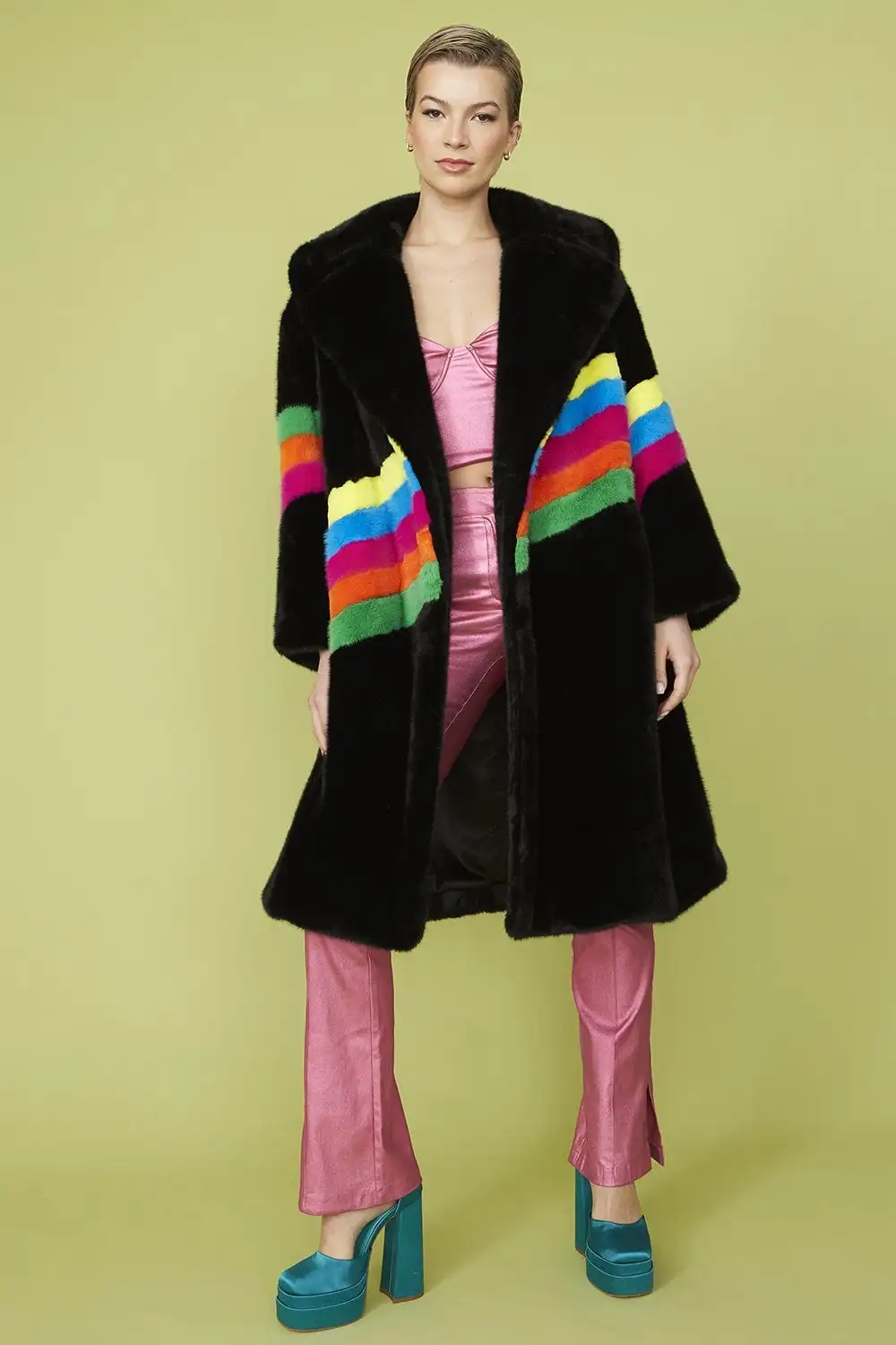 New Women's Faux Mink Fur Coat Rainbow Patchwork Long Jacket Soft Comfortable Fashion Faux Fur Coat Women Winter Clothes