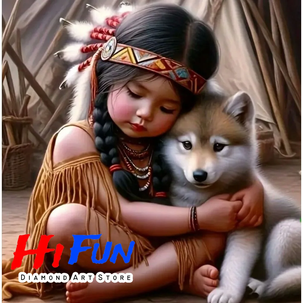

Diamond Embroidery Cute Child Girl and Wolf Cub Pattern New Arrival Diamond Painting Rhinestone Picture Mystical Wall Decor