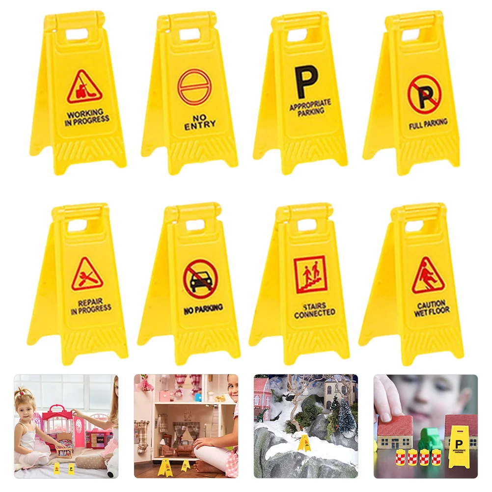 

8 Pcs Warning Sign Children's Transportation Toys Kids Plastic Barricade Models