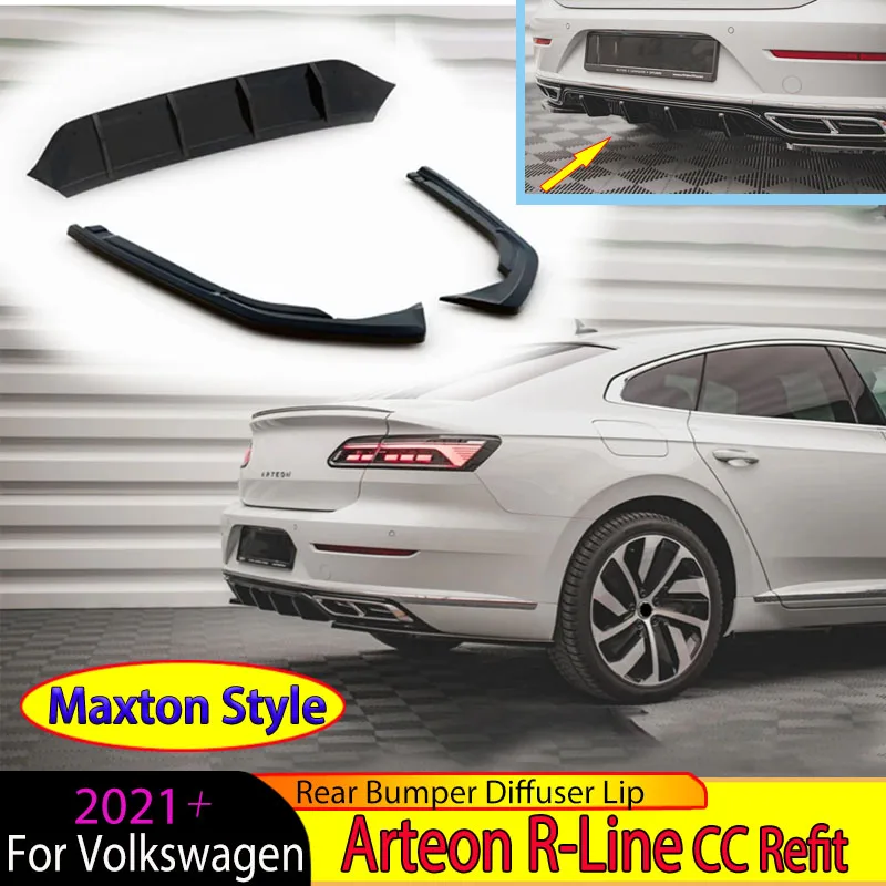

For Volkswagen Arteon R-Line Maxton Style 2021 2022 2023+ CC Refit Rear Bumper Diffuser Lip Splitter Spoiler Plate Body Kit Trim