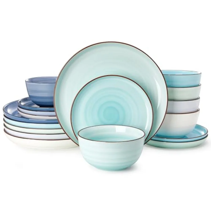 

Наборы тарелок и мисок Набор столовой посуды из 18- предметов Фарфоровый круглый обеденный набор для 6 устойчивых к царапинам набор посуды Посудомоечная машина и духовка